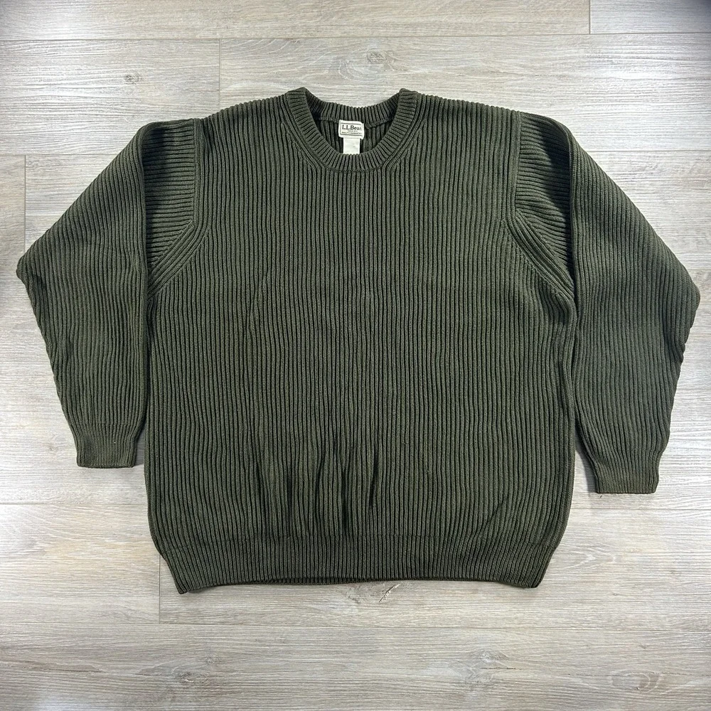 LL Bean Sweater Mens XXL Olive Cotton Chunky Knit Crewneck Australia‎ Heritage